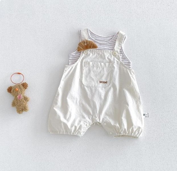 條紋背心+可頌麵包吊帶褲套裝 