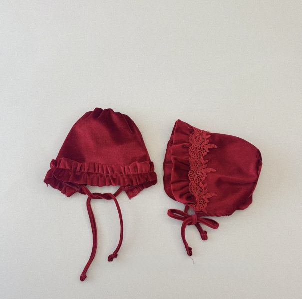 新年酒紅絲絨宮廷護耳綁帽 