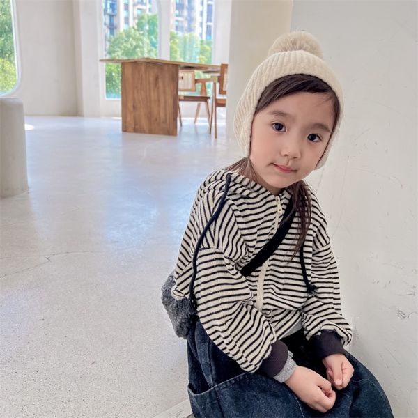 兩色條紋連帽拉鍊外套 