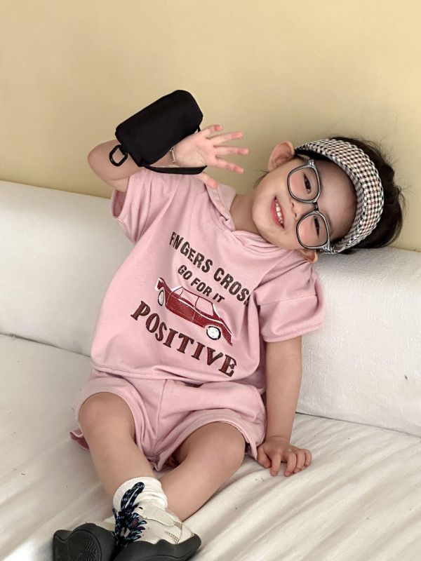 復古汽車印花連帽上衣套裝 