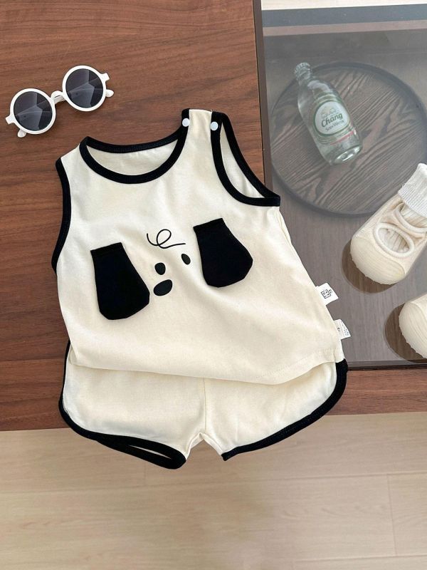 簡約狗狗立體耳朵背心式套裝 