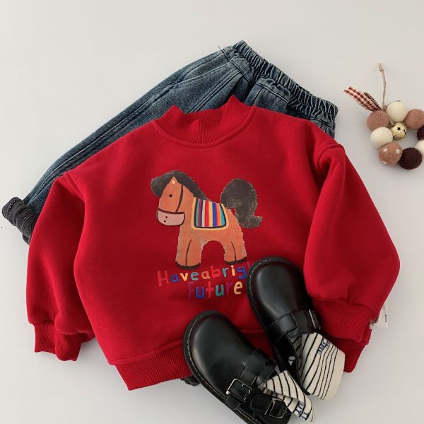 『現貨100cm』小馬新年印花加絨上衣 