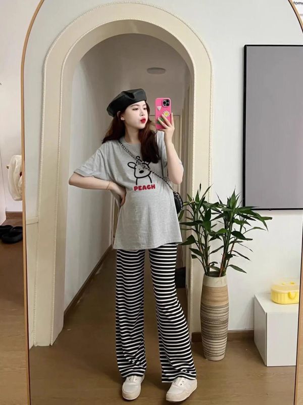 兩件式休閒狗狗上衣+鬆緊條紋長褲 