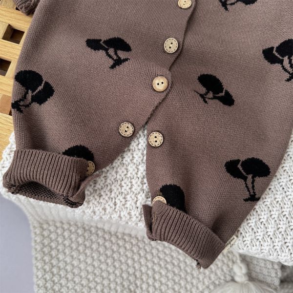 秋冬櫻桃刺繡針織開釦連身裝 