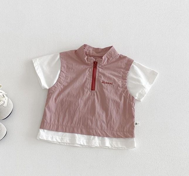 假兩件運動風拉鍊兩件式套裝 