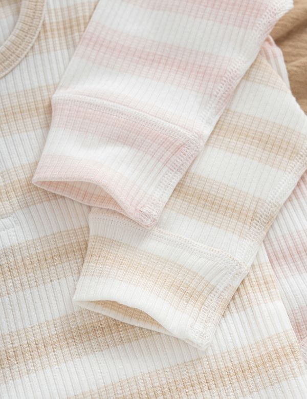 新生兒螺紋條紋開釦四季包屁衣 