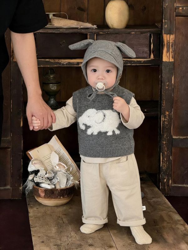 大象鉤花針織背心/上衣/休閒褲 
