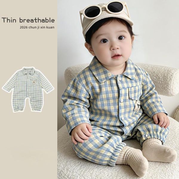 格紋小熊單口袋居家/外出連身裝 