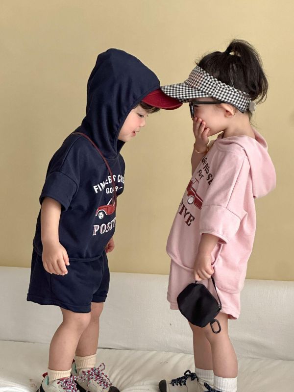 復古汽車印花連帽上衣套裝 