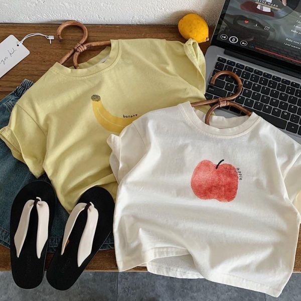 蘋果/香蕉印花素色簡約上衣 