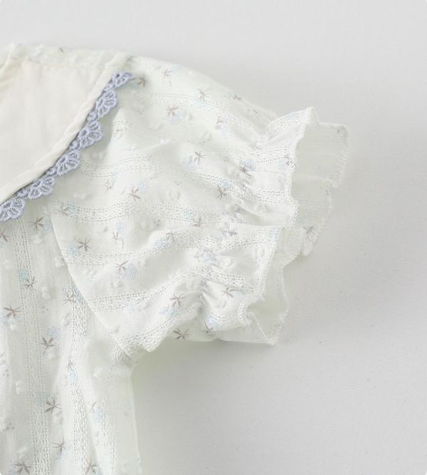 清新藍碎花圓領拼接包屁衣 