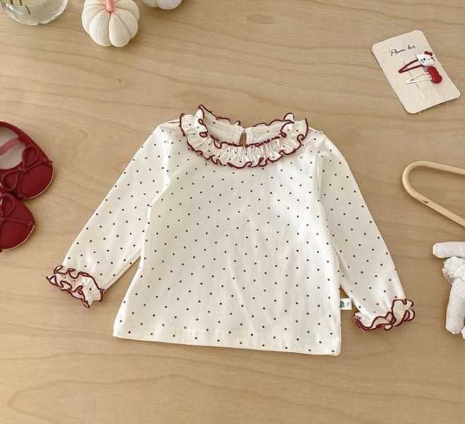 木耳立領點點上衣+酒紅綁帶吊帶裙 