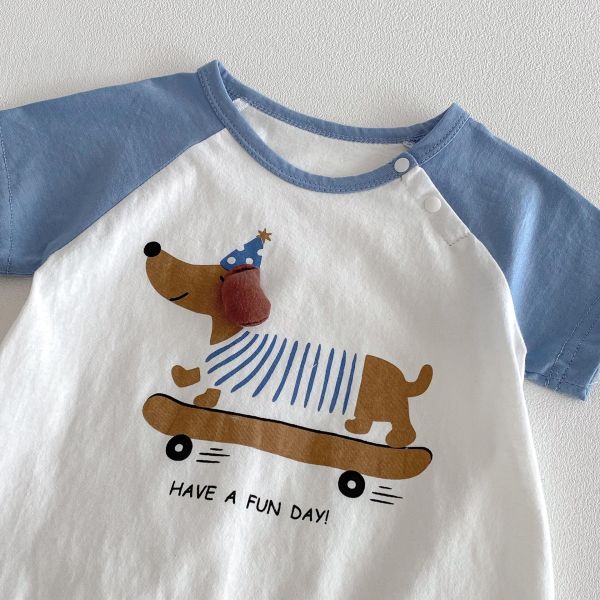 立體臘腸狗狗印花撞色包屁衣 