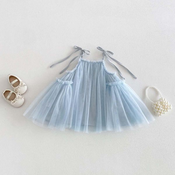 甜美蝴蝶結綁繩網紗連身裙 