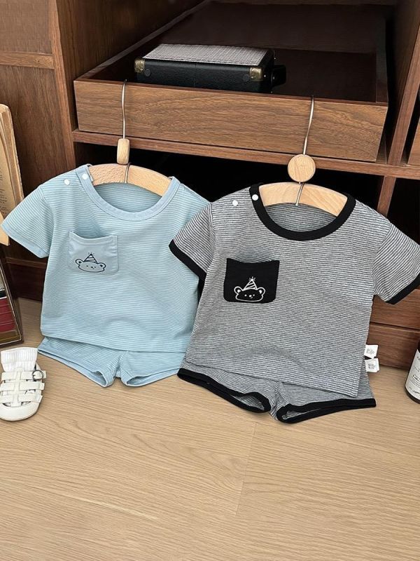 生日小熊口袋條紋兩件式套裝 