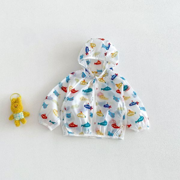 可愛滿版印花網眼透氣連帽薄外套 