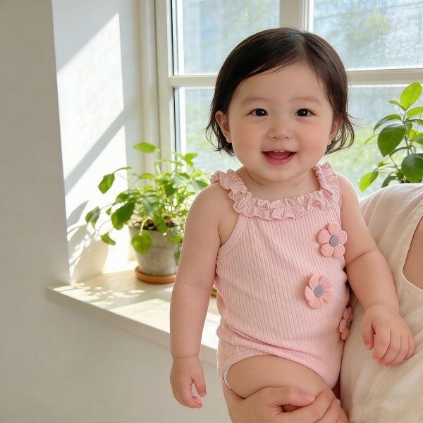 甜美可愛立體小花背帶包屁衣 