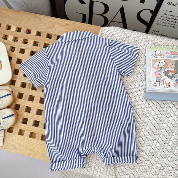 狗狗躲貓貓刺繡條紋連身裝 
