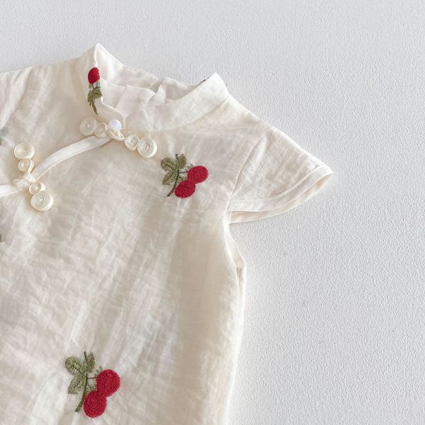復古風櫻桃刺繡旗袍連身裙 