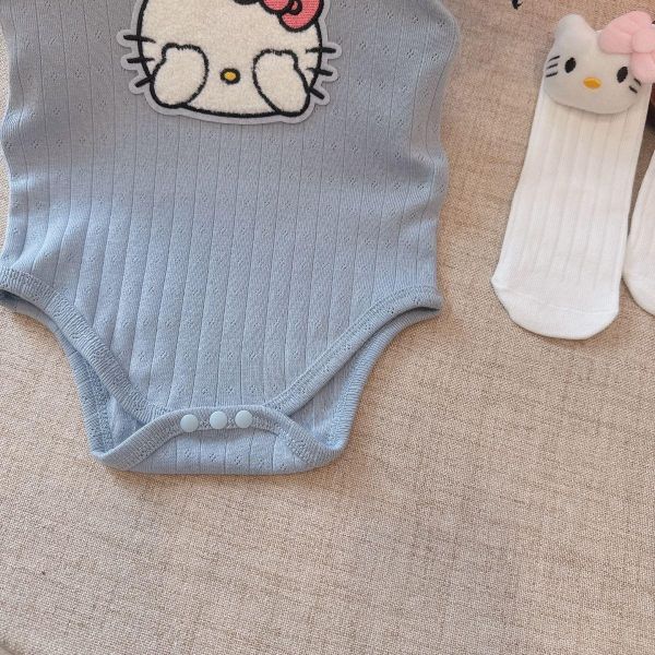 荷葉領貓咪貼布彈力包屁衣 