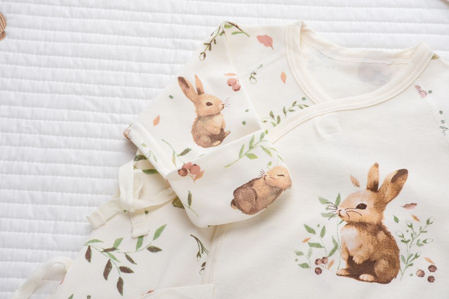 純棉兔子包手側開連身裝 