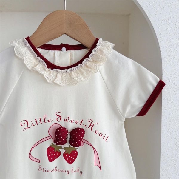 蕾絲領草莓花蝴蝶結連身裝 