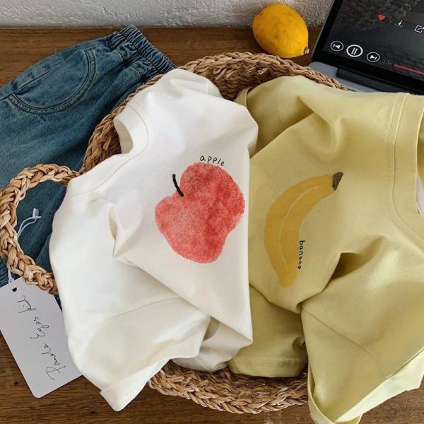 蘋果/香蕉印花素色簡約上衣 