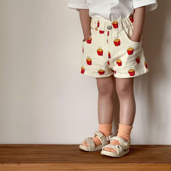 可愛薯條/字母/小花/愛心休閒短褲 