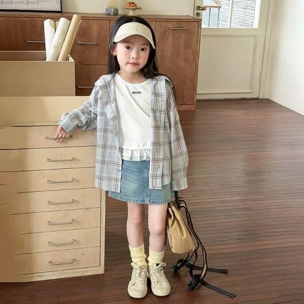 親子-經典格紋後字母連帽薄上衣 