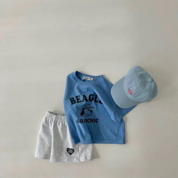 素色愛心布標鬆緊短褲 