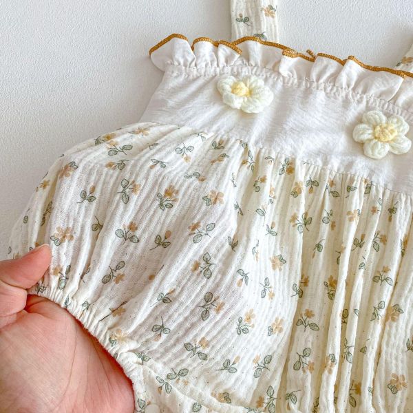 田園風碎花背帶鬆緊包屁衣+帽 