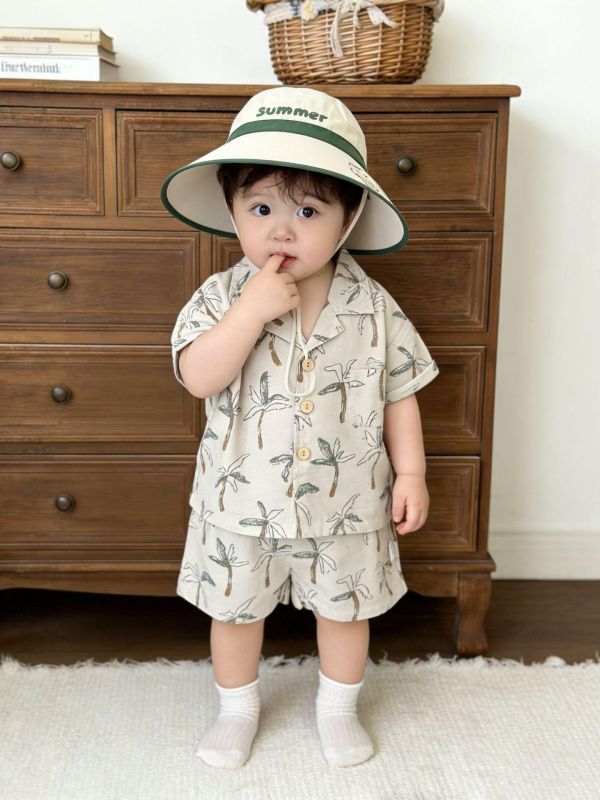 渡假休閒椰子樹印花兩件式套裝 