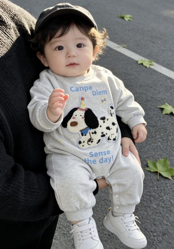 立體生日帽狗狗布標連身裝 