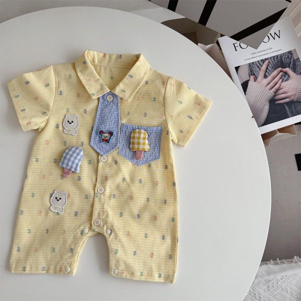 可愛冰棒領帶小熊開釦連身裝 