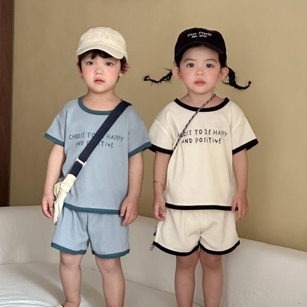 華夫格字母印花休閒兩件式套裝 