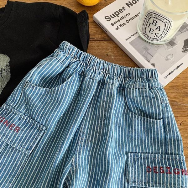 豎條紋牛仔雙口袋五分短褲 