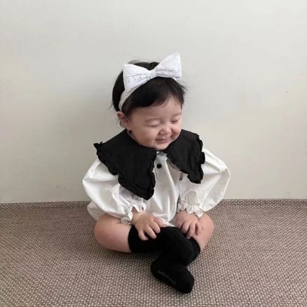 大翻領撞色薄款包屁衣 