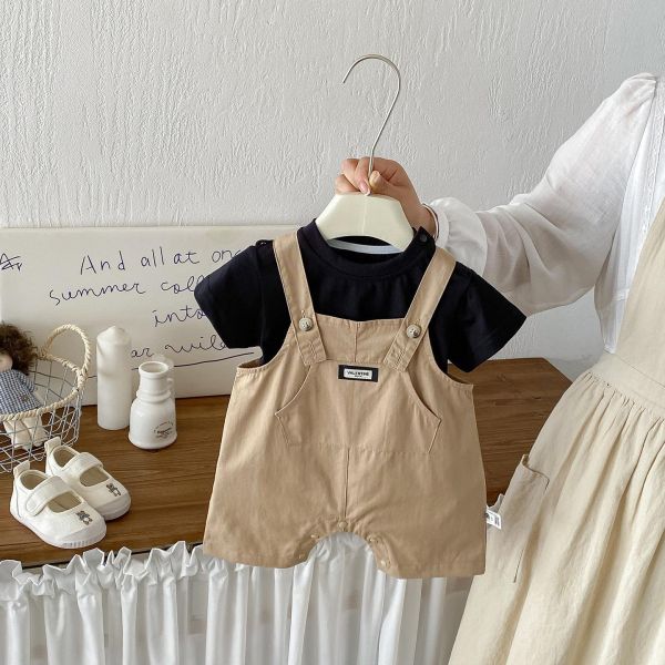 素上衣+工裝吊帶褲套裝 