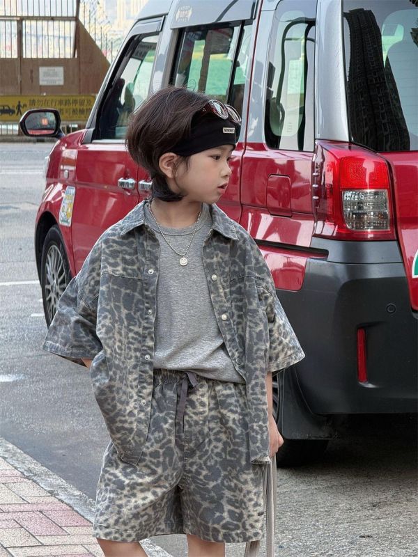 豹紋牛仔休閒兩件式套裝(2色) 