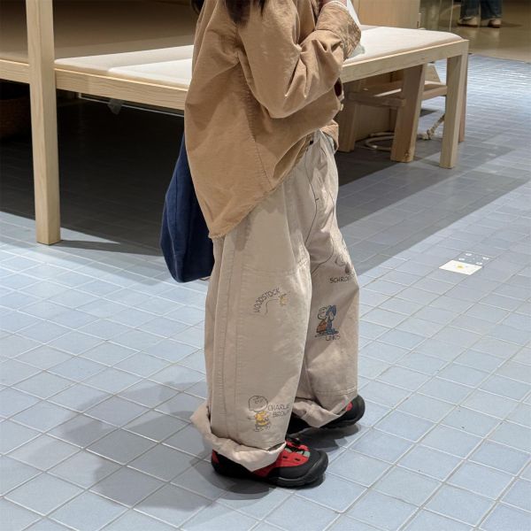 素色卡通塗鴉水洗棉休閒長褲(3色) 