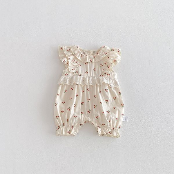 滿印櫻桃蕾絲荷葉連身裝 