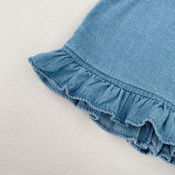 領邊刺繡後開釦花邊牛仔套裝 