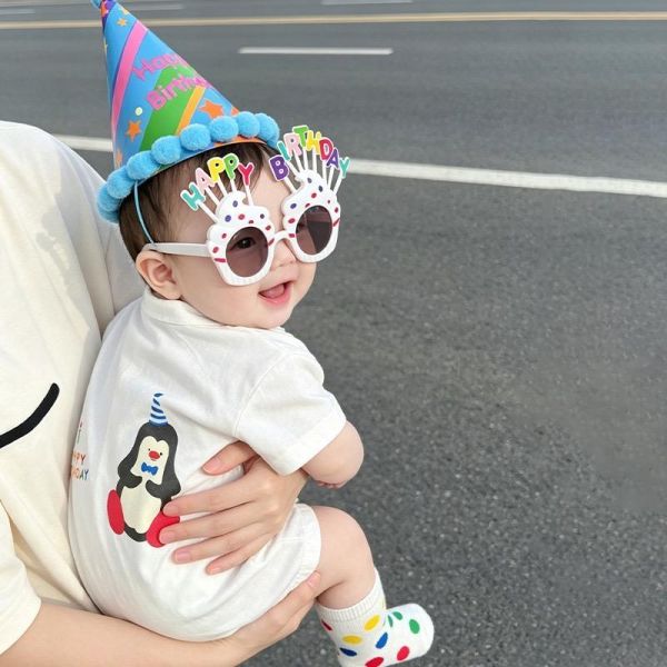 簡約口袋字母生日企鵝連身裝 