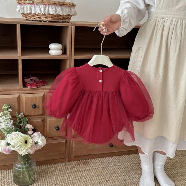 網紗蝴蝶結後開釦包屁衣 