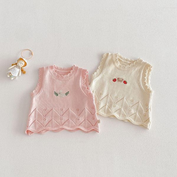 早春兔子/小熊刺繡花邊背心 