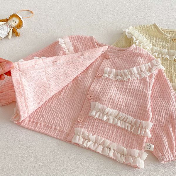 小香風花邊蕾絲拼接開釦外套 