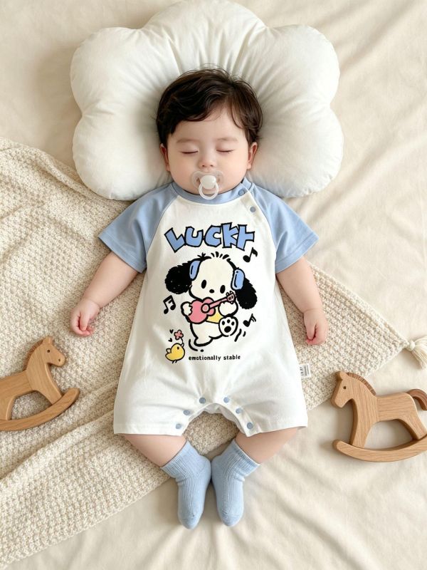 拼袖可愛長耳狗狗印花連身裝(贈襪) 