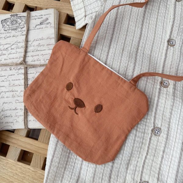 翻領小熊口袋豎條紋連身裝(含包) 