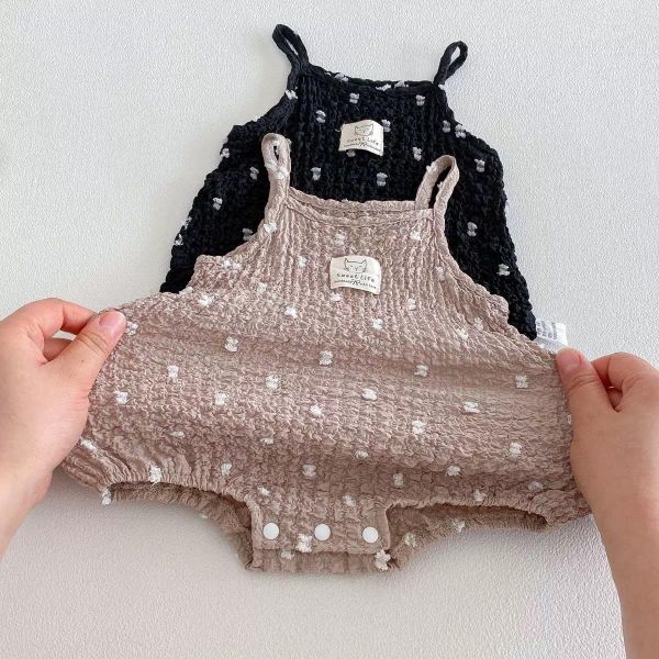 抓皺棉貓咪布標點點細肩包屁衣 