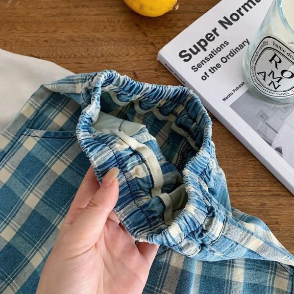 復古古著格紋五分短褲 